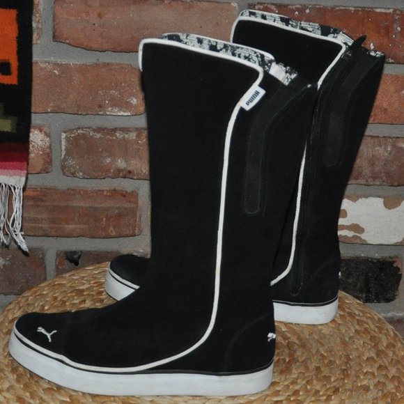 Puma Black & White Suede Tall Calf Zip-up High Top Sneaker Boots US 7, EUR 37.5 - Picture 7 of 12